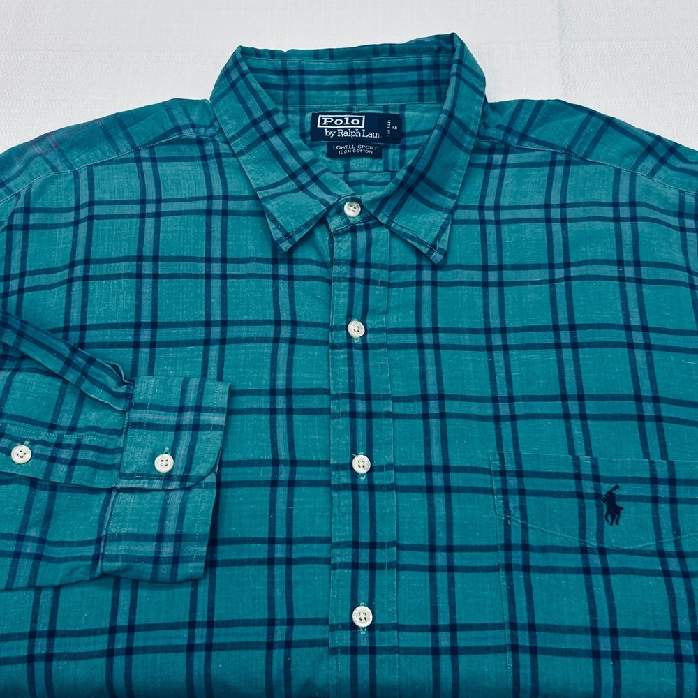 VIntage Polo Ralph Lauren Lowell Sport Shirt Mens 2XL Green Plaid Long Sleeve